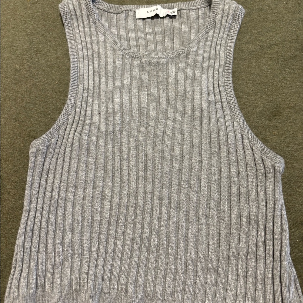 Gray Ribbed Sleeveless Top